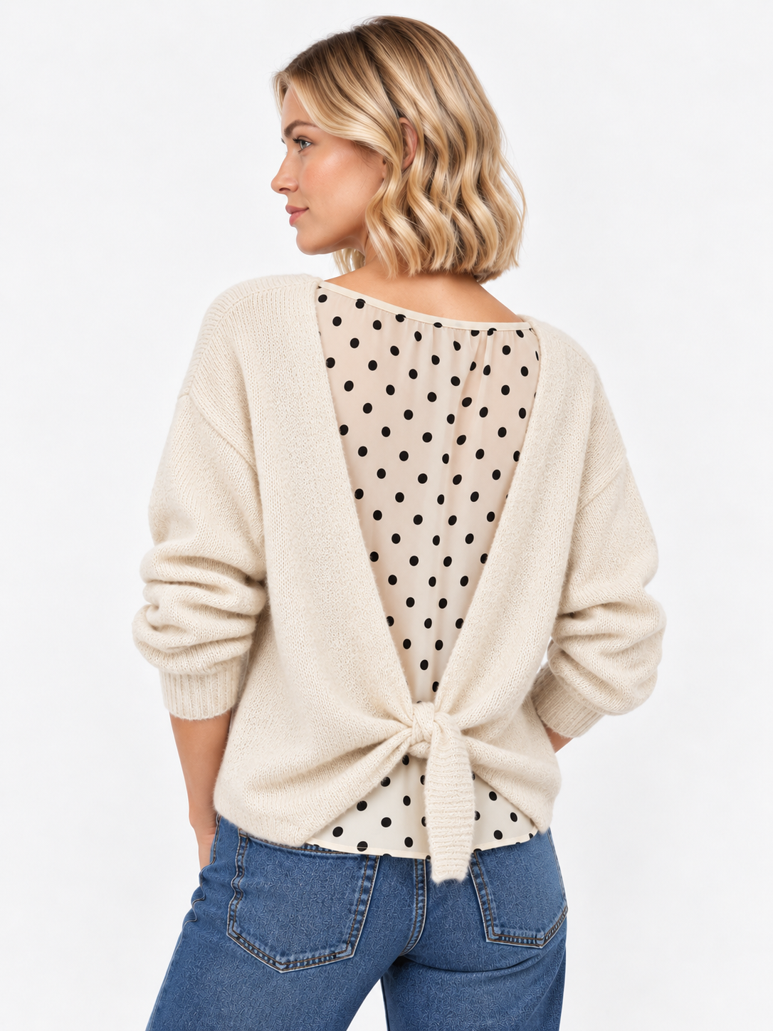 Open-Back Polka Dot Jumper - Beige