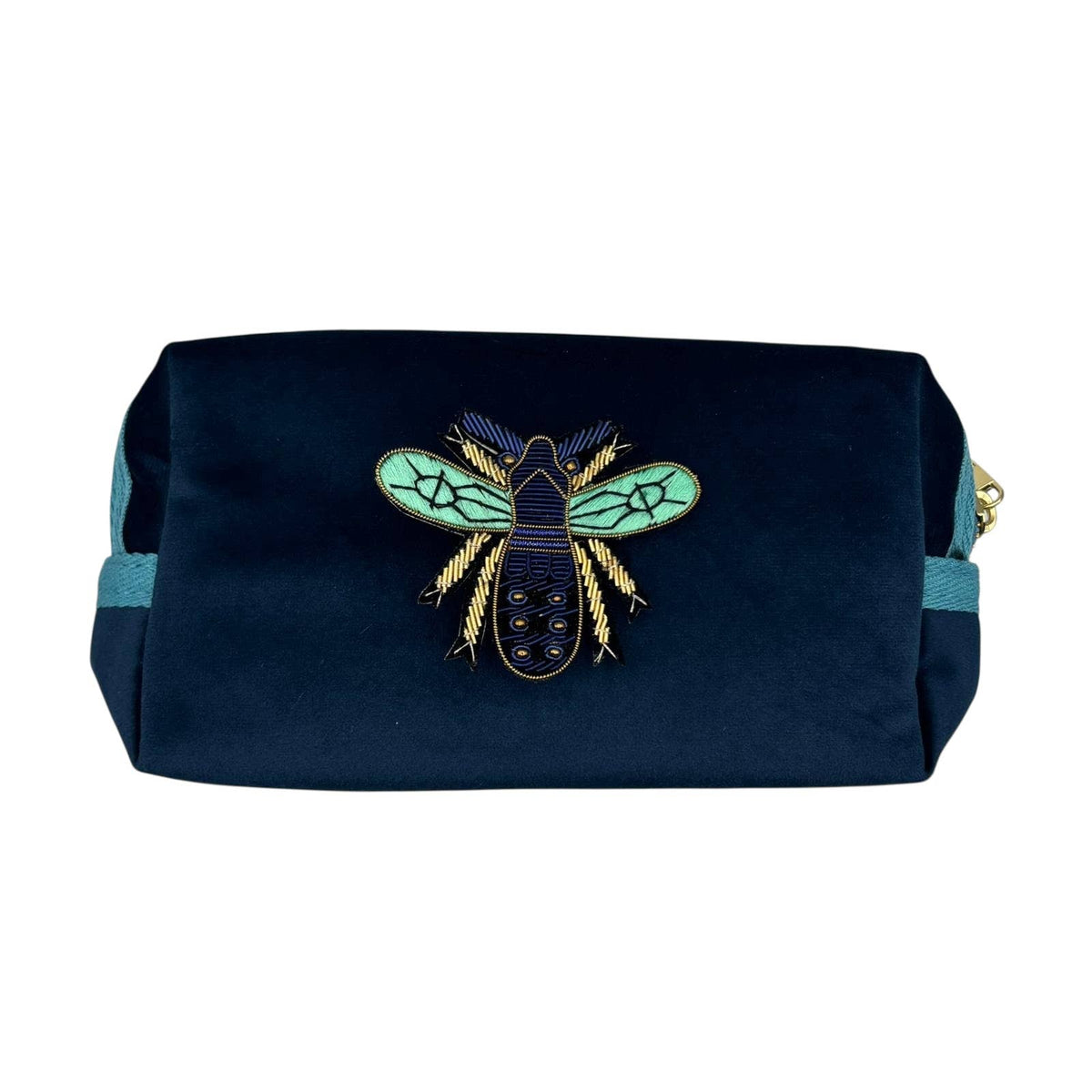 Navy Makeup Bag with Brooch