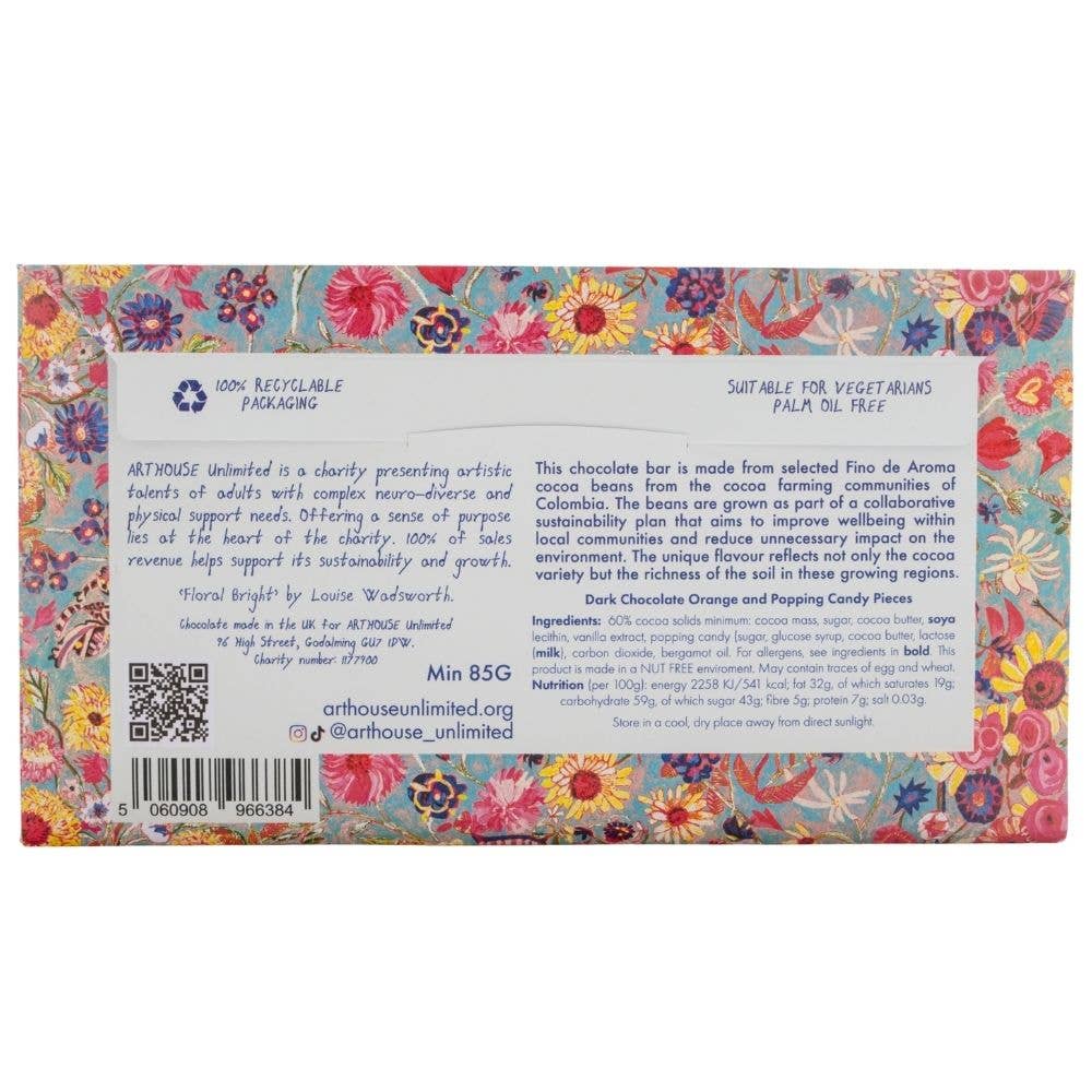Floral Bright - Dark Chocolate Bar with Orange & Popping Candy pieces