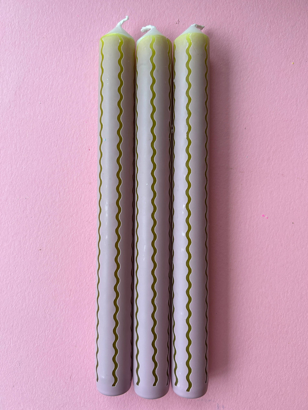 Wiggle Stripe Dinner Candle in Rose & Olive