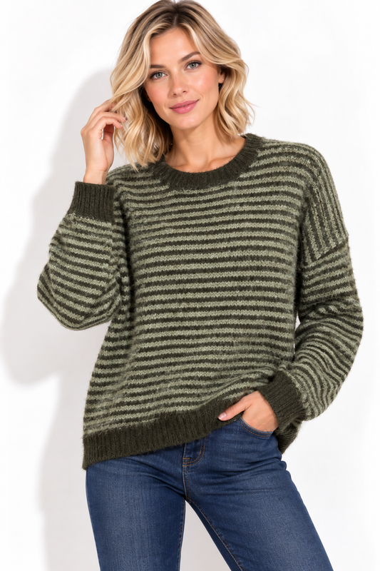 Striped Knitted Jumper - Green / One size