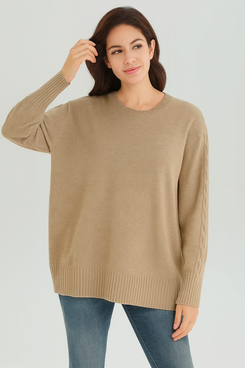 Soft Knit Jumper with Cable Knit details - cream