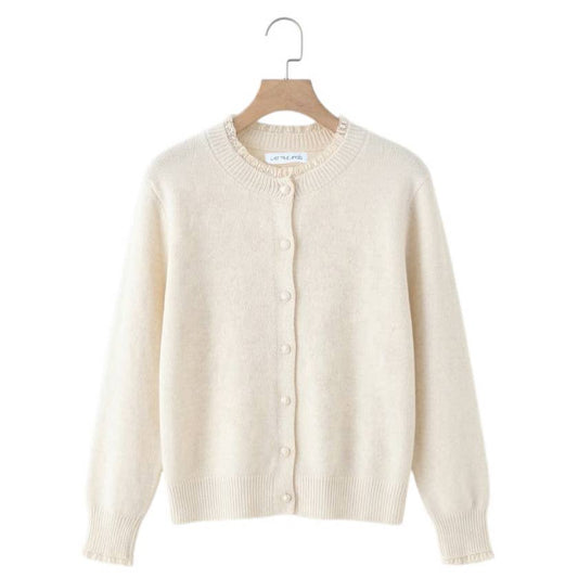 Amelia Lace Trimmed Cardigan in Cream
