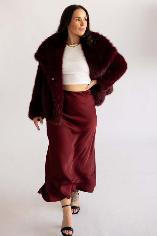 Satin Slip Skirt in Wine
