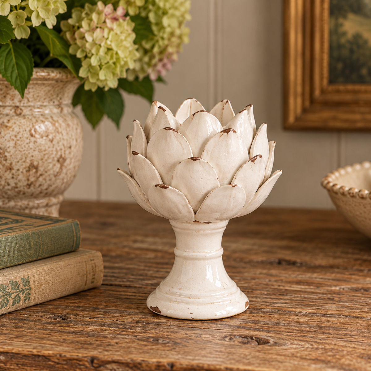 Cream Distressed Flower Candleholder