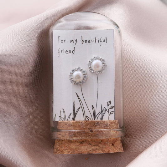 Sterling Silver Crystal pearl earrings - For my Beautiful Friend