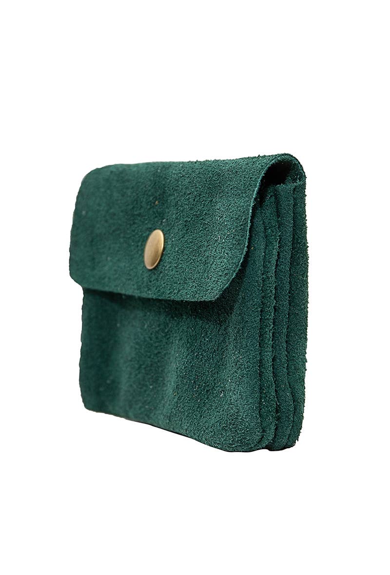 Leather Wallet - Green Suede