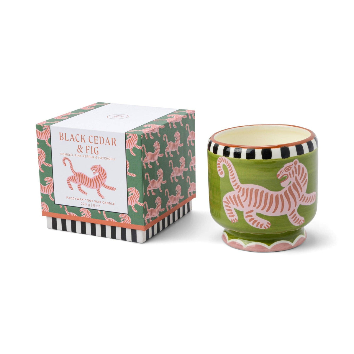 Paddywax A Dopo 8 oz./226g Tiger Ceramic Candle - Black Cedar & Fig