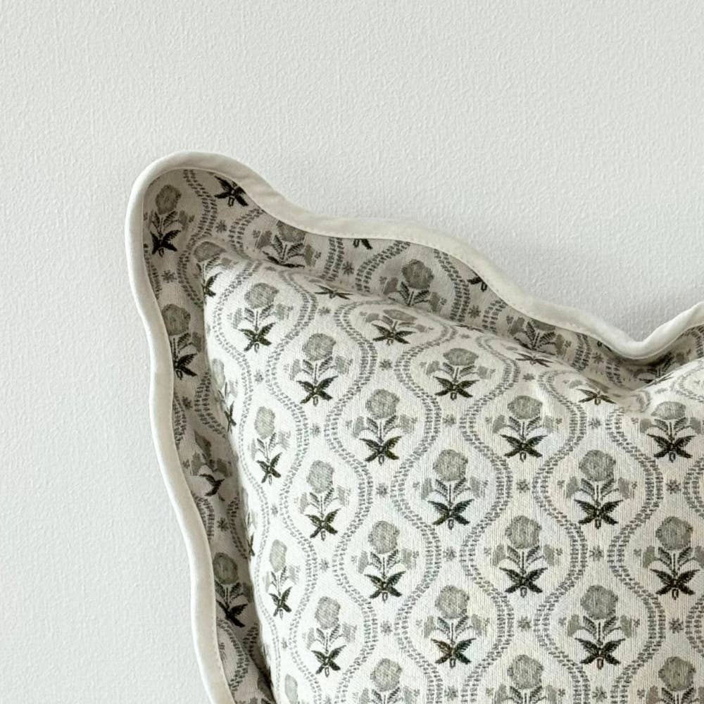 Sage Print Scalloped Edge Cushion