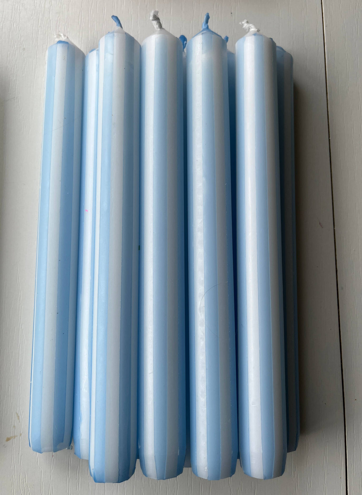 Pinstripe Dinner Candle in Baby Blue