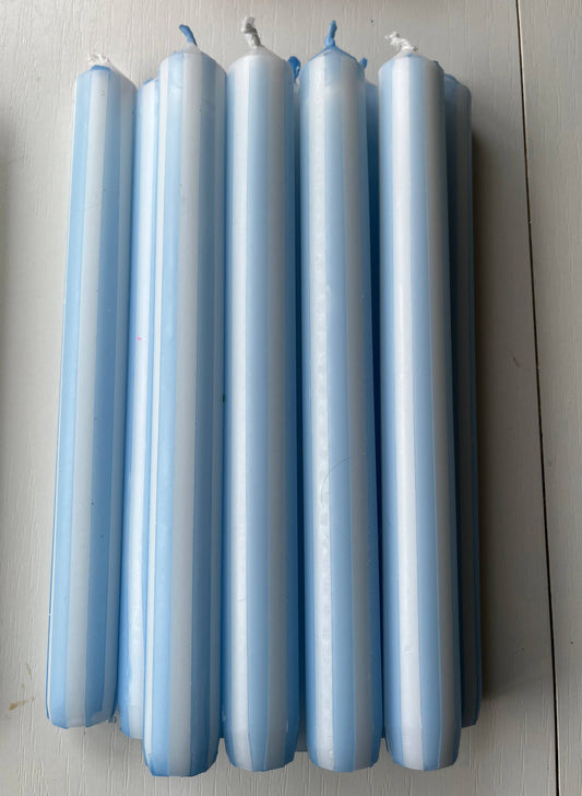 Pinstripe Dinner Candle in Baby Blue