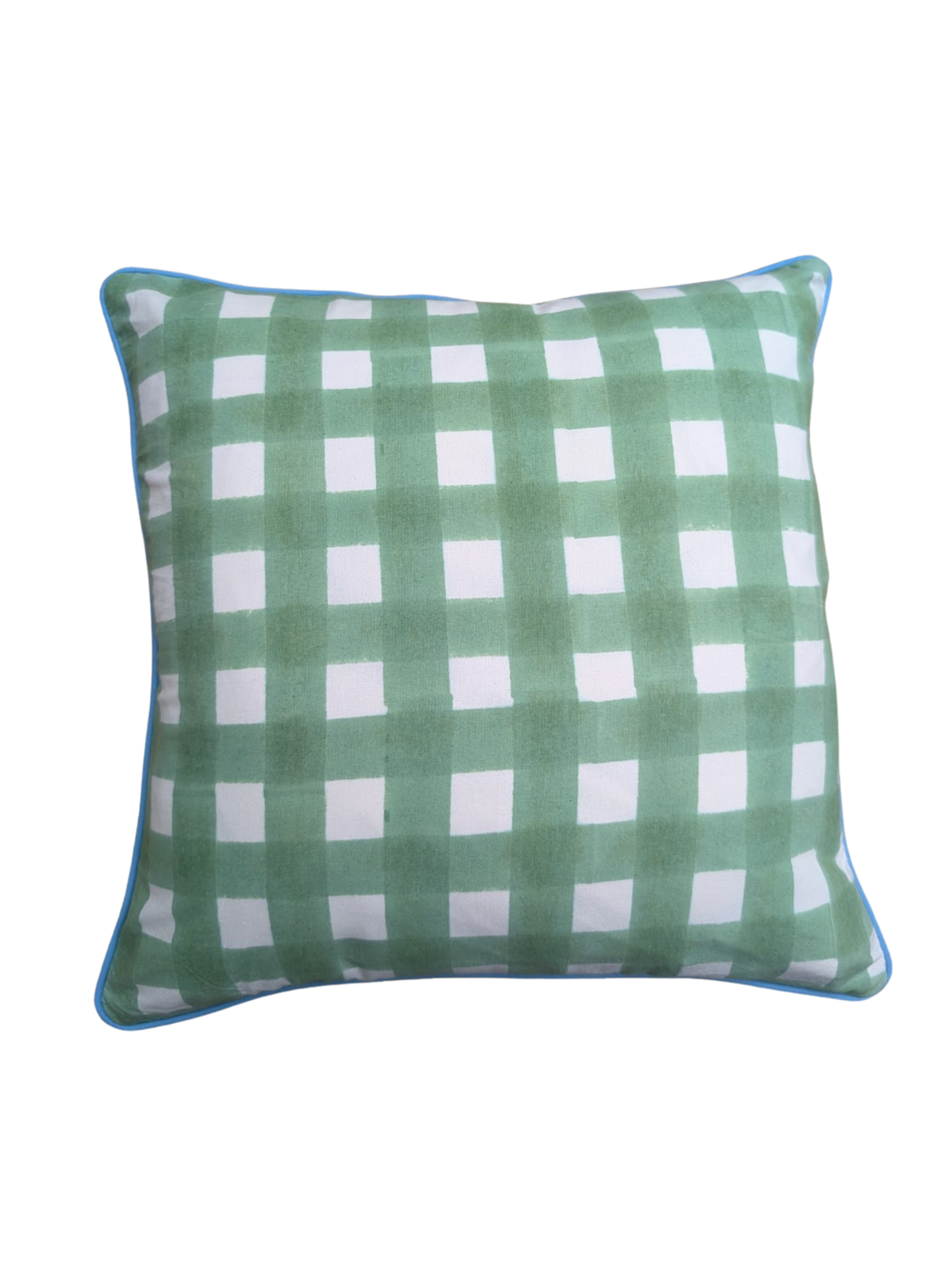 Gingham Green Piped Cushion