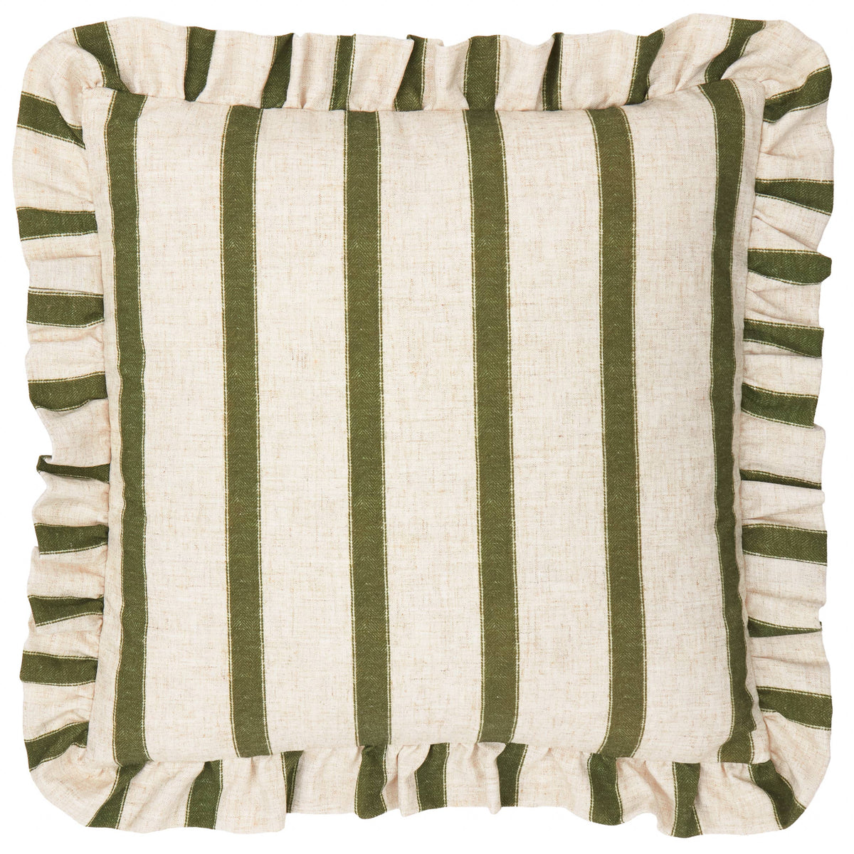 Stripe &  Ruffle Cushion in Moss