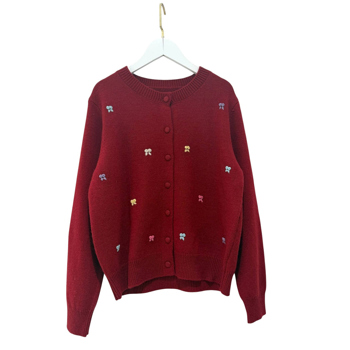 Wool Blend Embroidered Bow Detail Cardigan