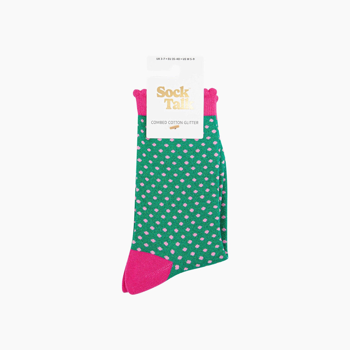 Polka Dots Combed Cotton Glitter Socks in Green
