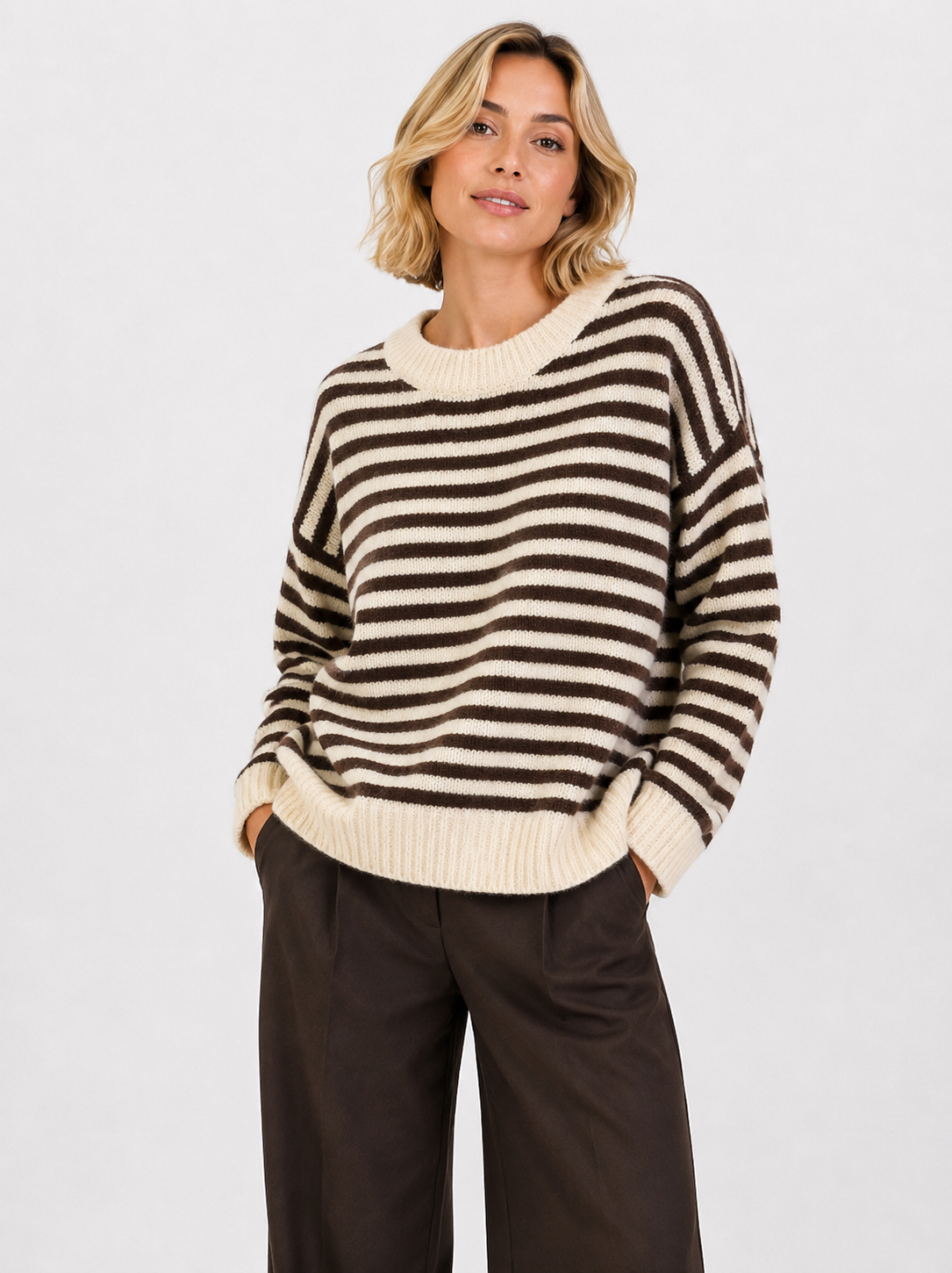 Striped Knit Jumper - Chocolate Stripe / One Size