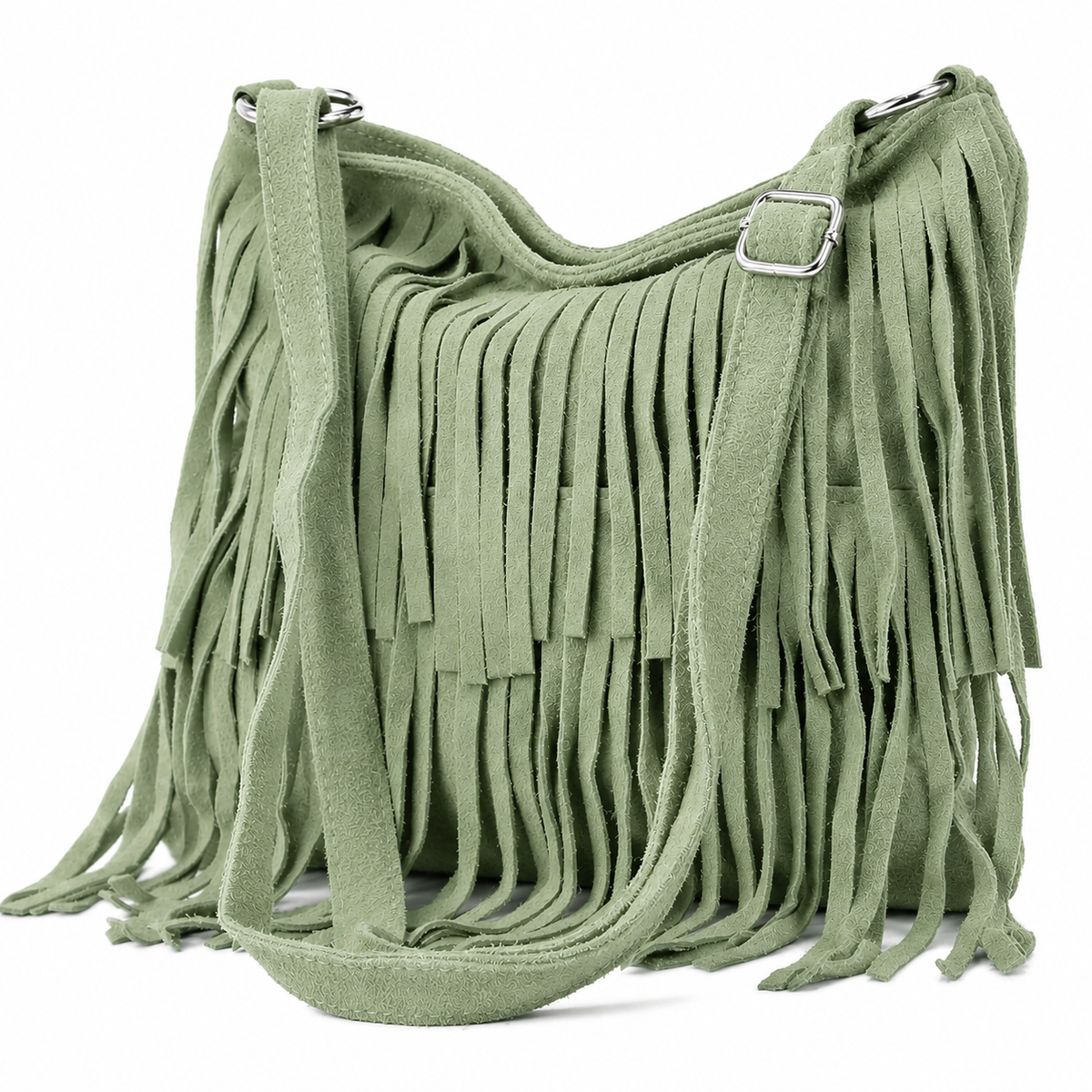 Italian Leather Tassle Crossbody Bag - Khaki