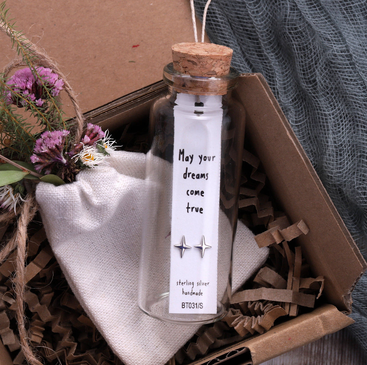 'Dreams Come True' Silver Earrings in Bottle