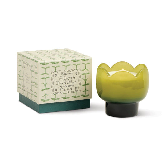 Tulip Green and Dark Green Glass Candle - Verbena & Lemongrass