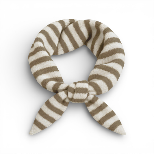 Striped Wool Blend Triangle Neck Scarf: Taupe Cream