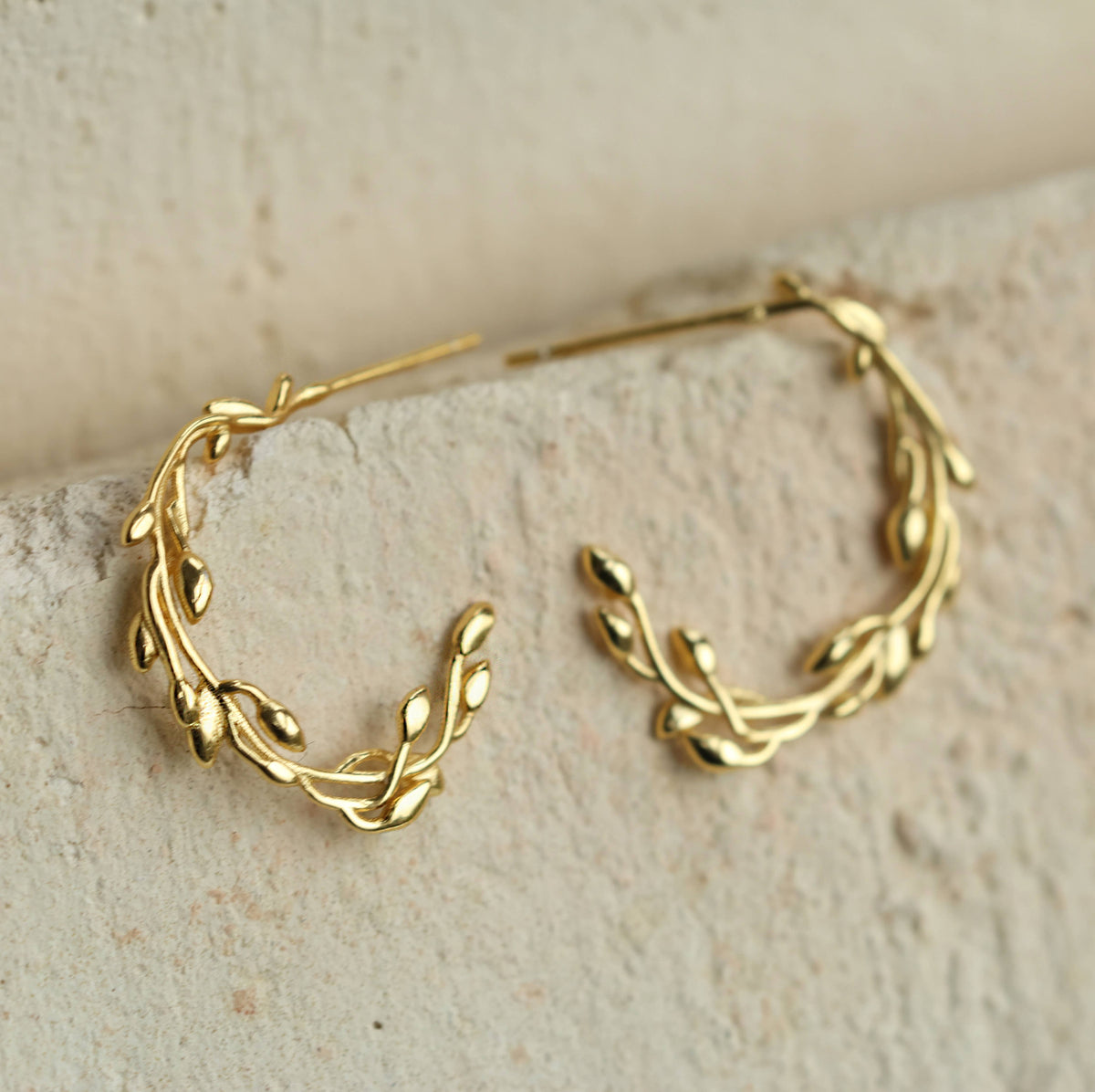 Olive Branch Gold Hoop Earrings: + Glass & Cork Cloche