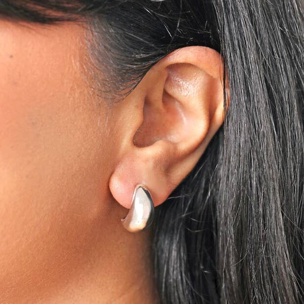 Chunky Teardrop Half Hoop Earrings in Silver