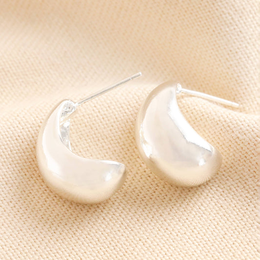 Chunky Teardrop Half Hoop Earrings in Silver