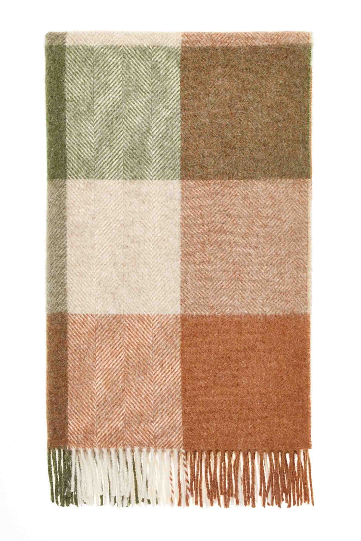British Wool Block Check Throw: Terracotta/Green