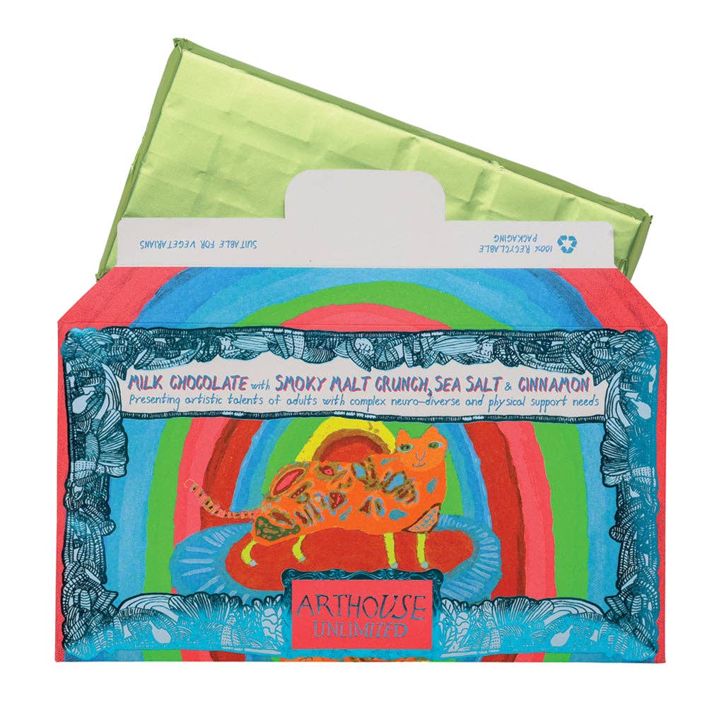 Rainbow Cat - Milk Chocolate Bar with Smoky Malt Crunch, Sea Salt & Cinnamon