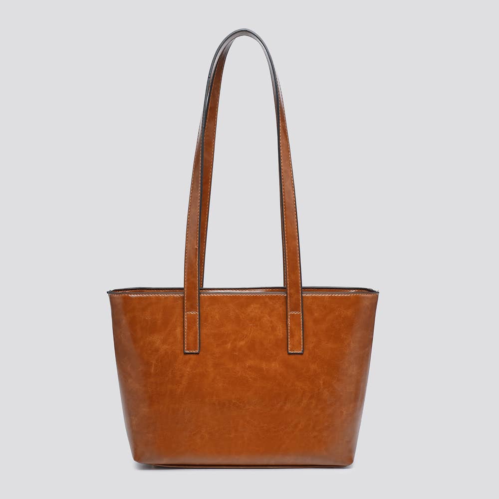 Vegan Leather Small Tote Bag - Tan