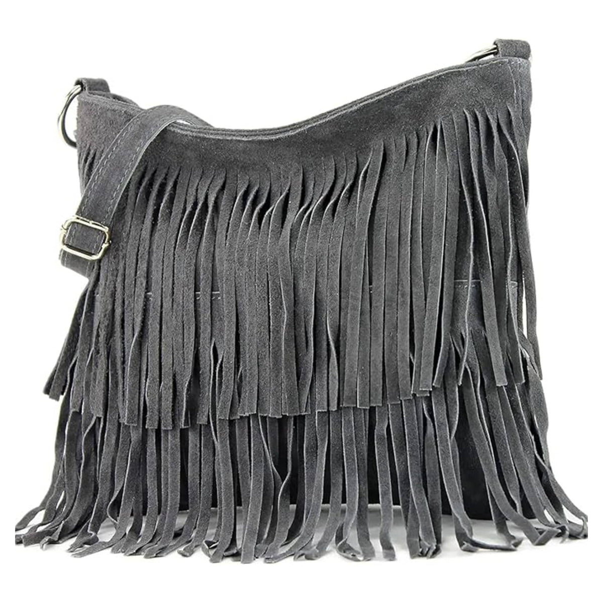 Italian Leather Tassle Crossbody Bag - Khaki