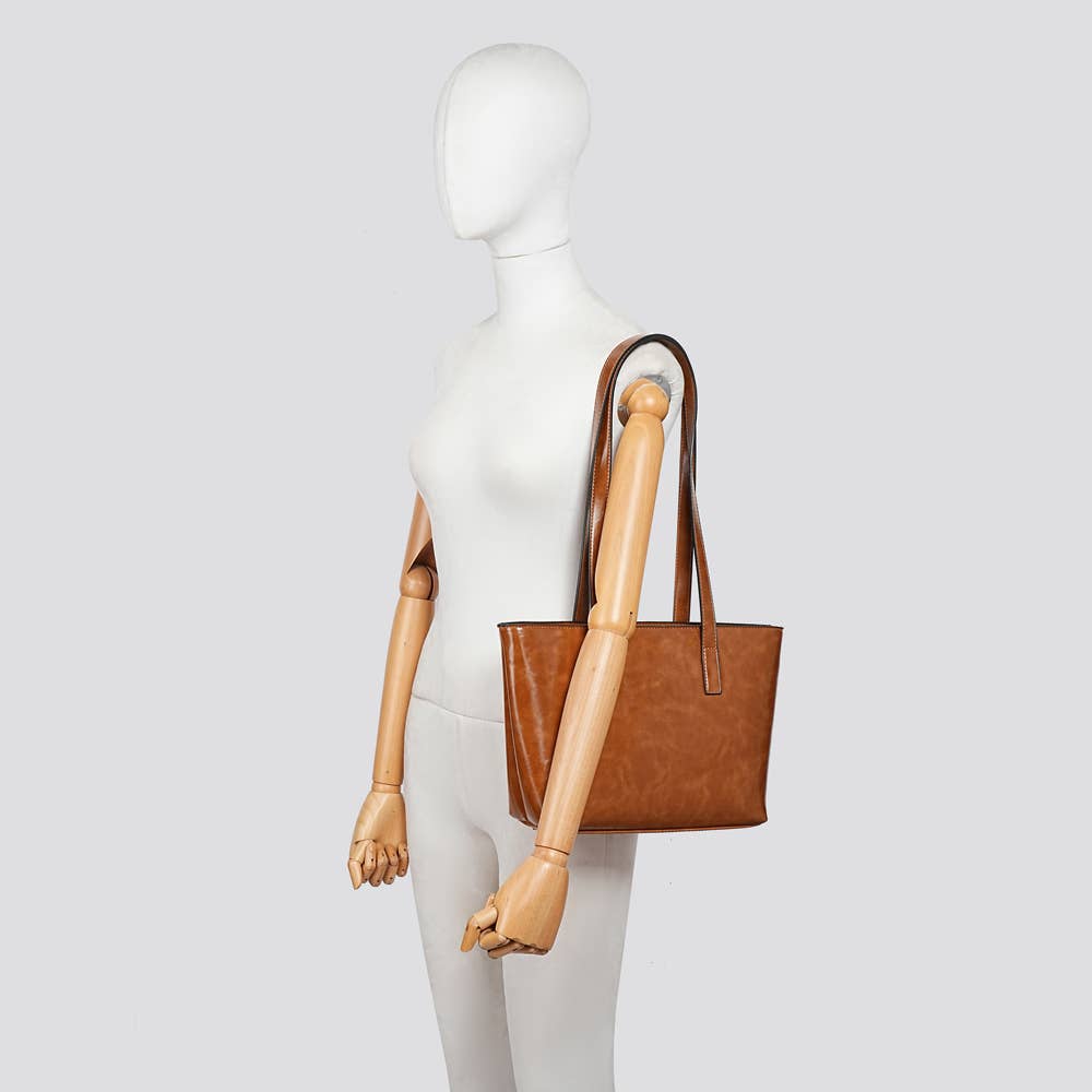 Vegan Leather Small Tote Bag - Tan