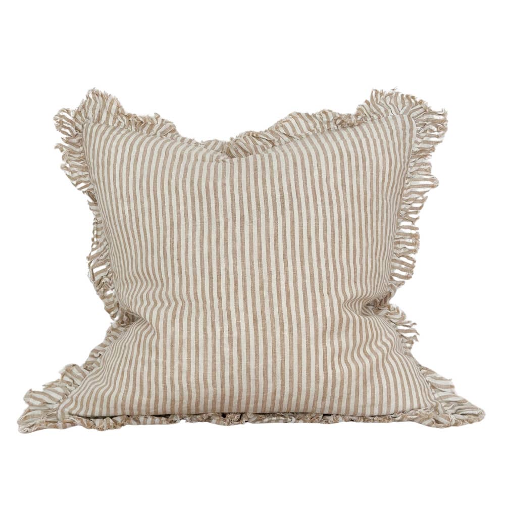 Natural Stripe Ruffle Linen Cushion