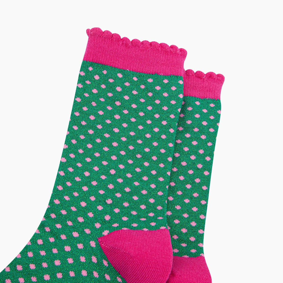 Polka Dots Combed Cotton Glitter Socks in Green