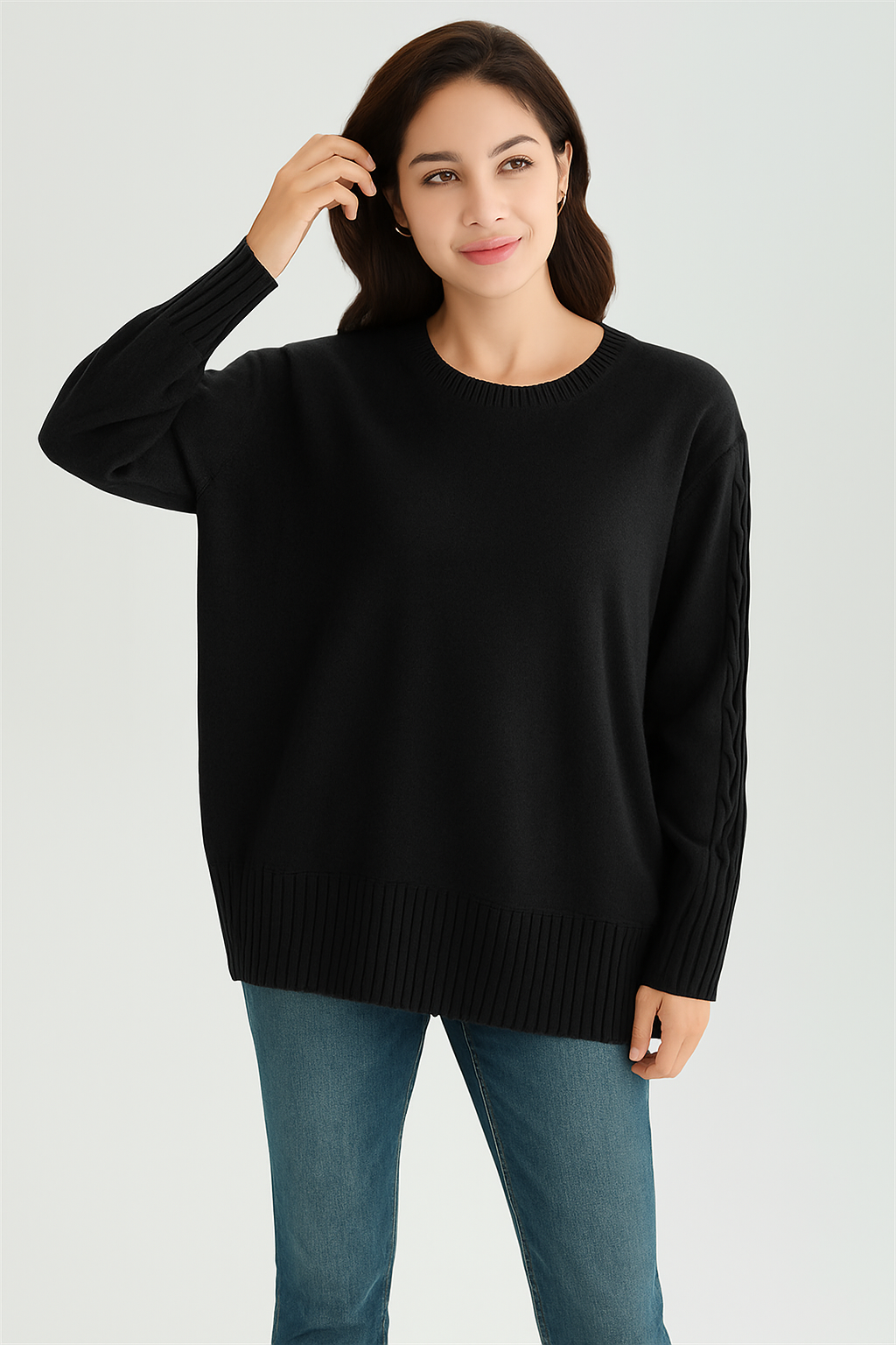 Soft Knit Jumper with Cable Knit details - cream