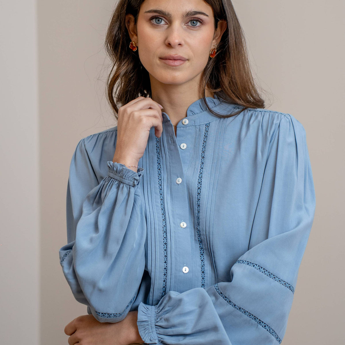 Clara Puff Sleeve Blouse - Blue