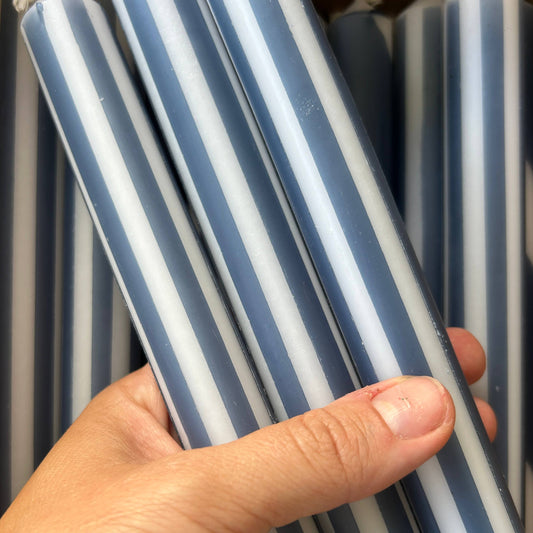 Pinstripe Dinner Candle in  White & Navy