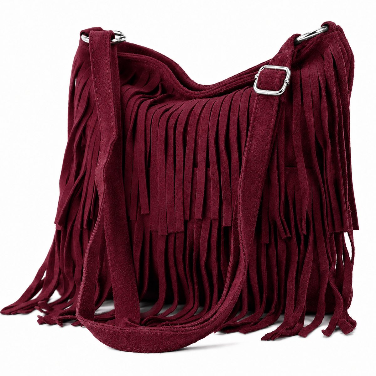 Italian Leather Tassle Crossbody Bag - Wine