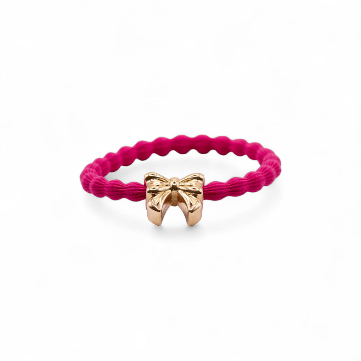 Wave Hair Tie with Gold Bow Charm (Various Colours): Hot Pink
