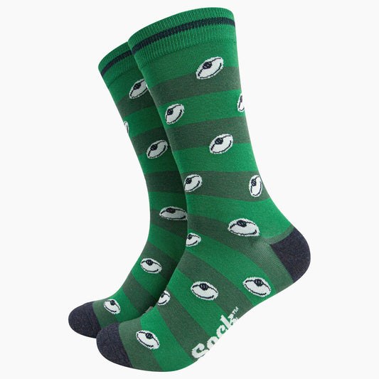 Rugby Ball Stripe Mens Bamboo Socks in Green