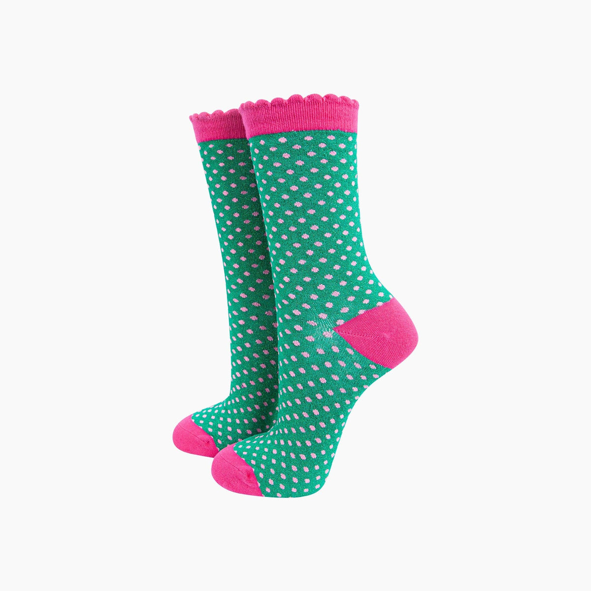 Polka Dots Combed Cotton Glitter Socks in Green