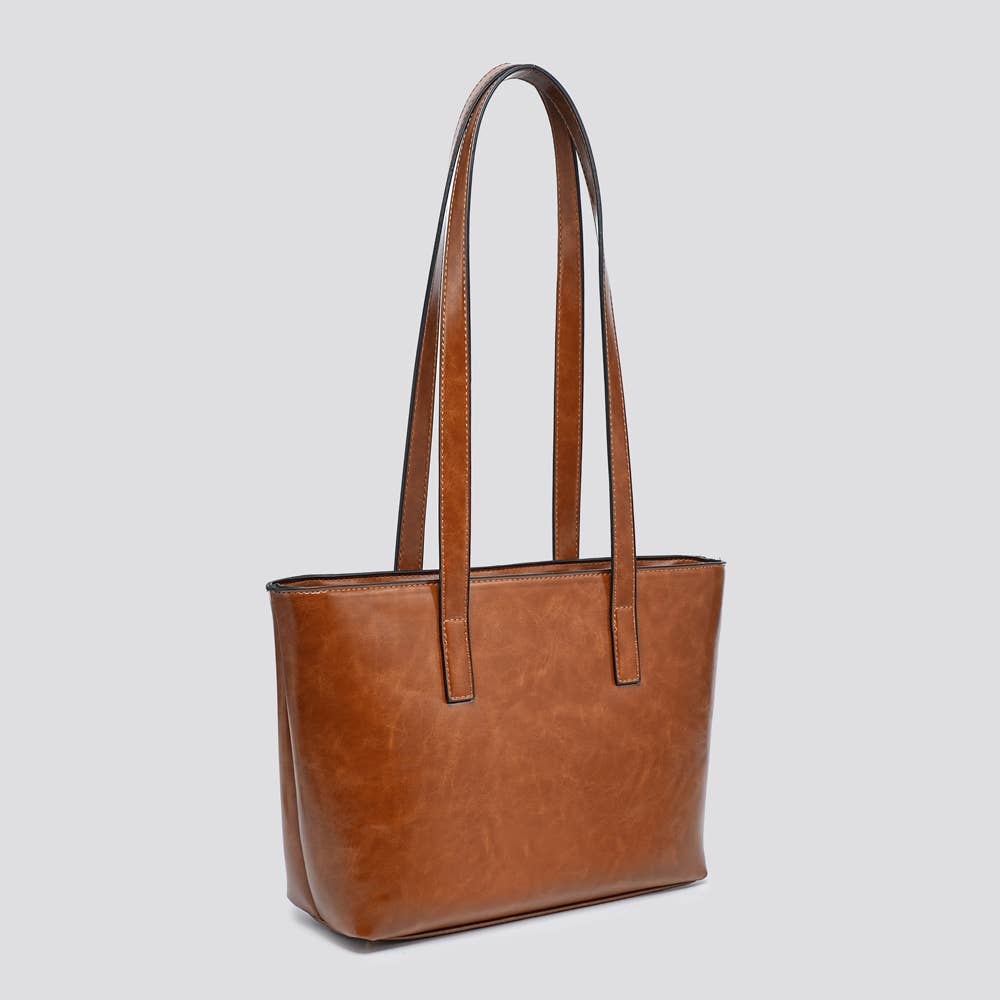 Vegan Leather Small Tote Bag - Tan