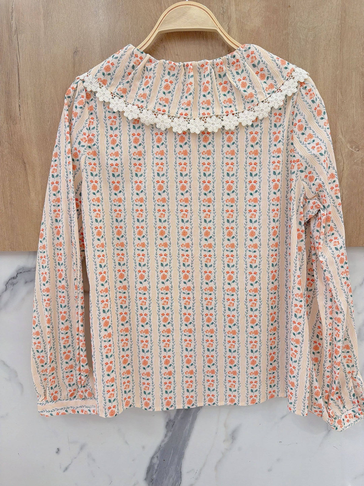 Elouise Vintage Floral Blouse with Peter Pan Collar - Orange