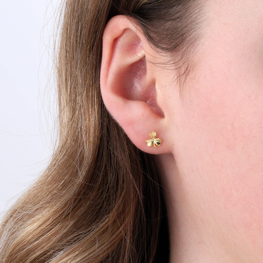 'Best wishes ' Three Clover with Stem - Gold Plated