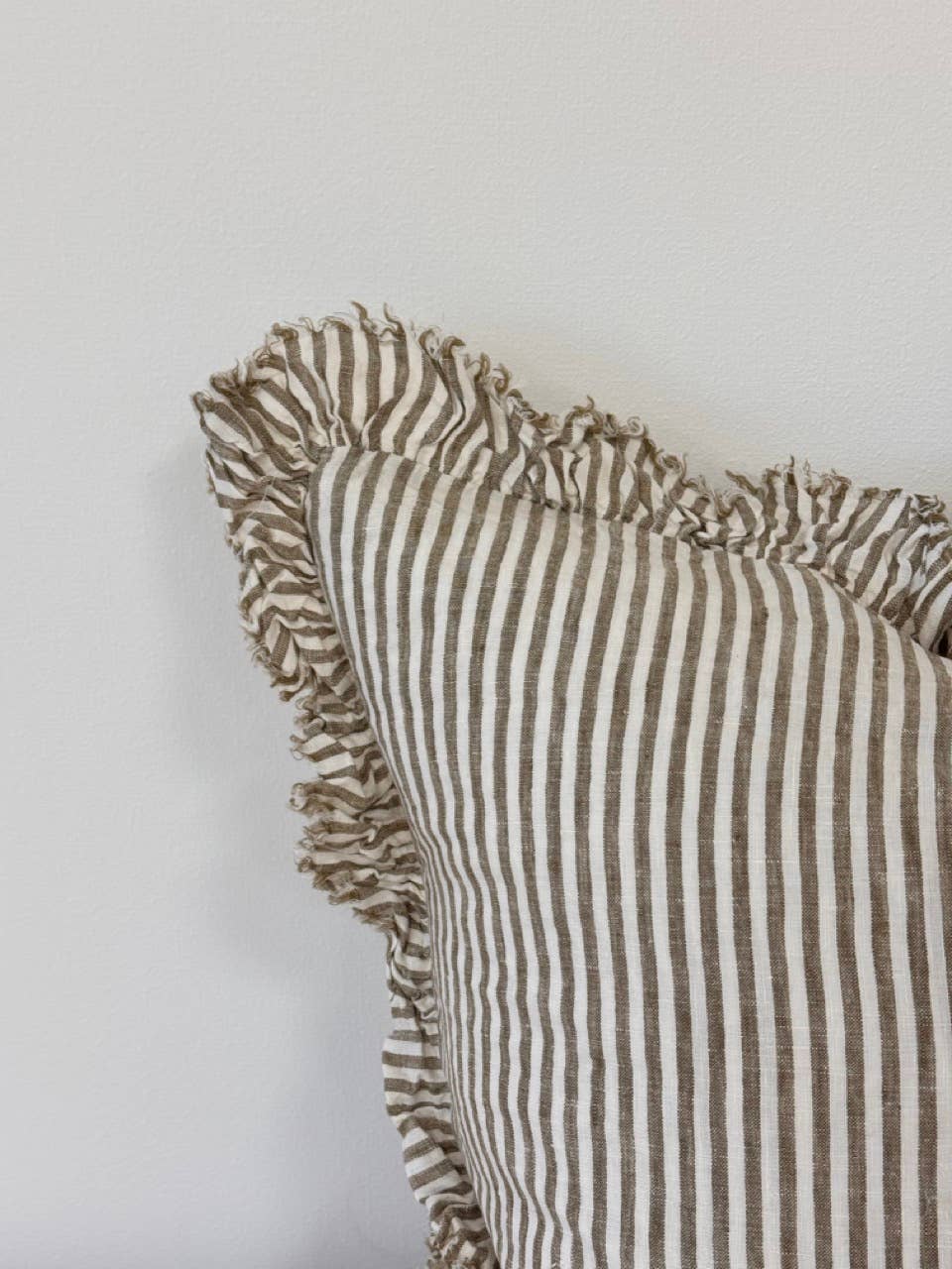 Olive Stripe Ruffled Linen Cushion