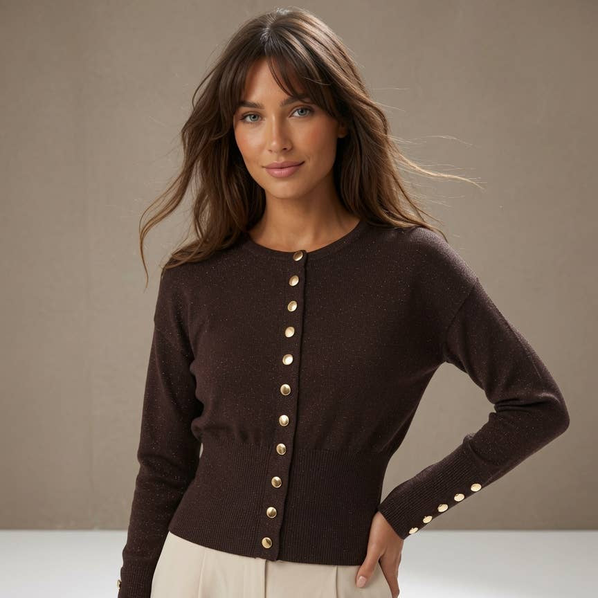 Nora Sparkle Knit Cardigan in Chocolate