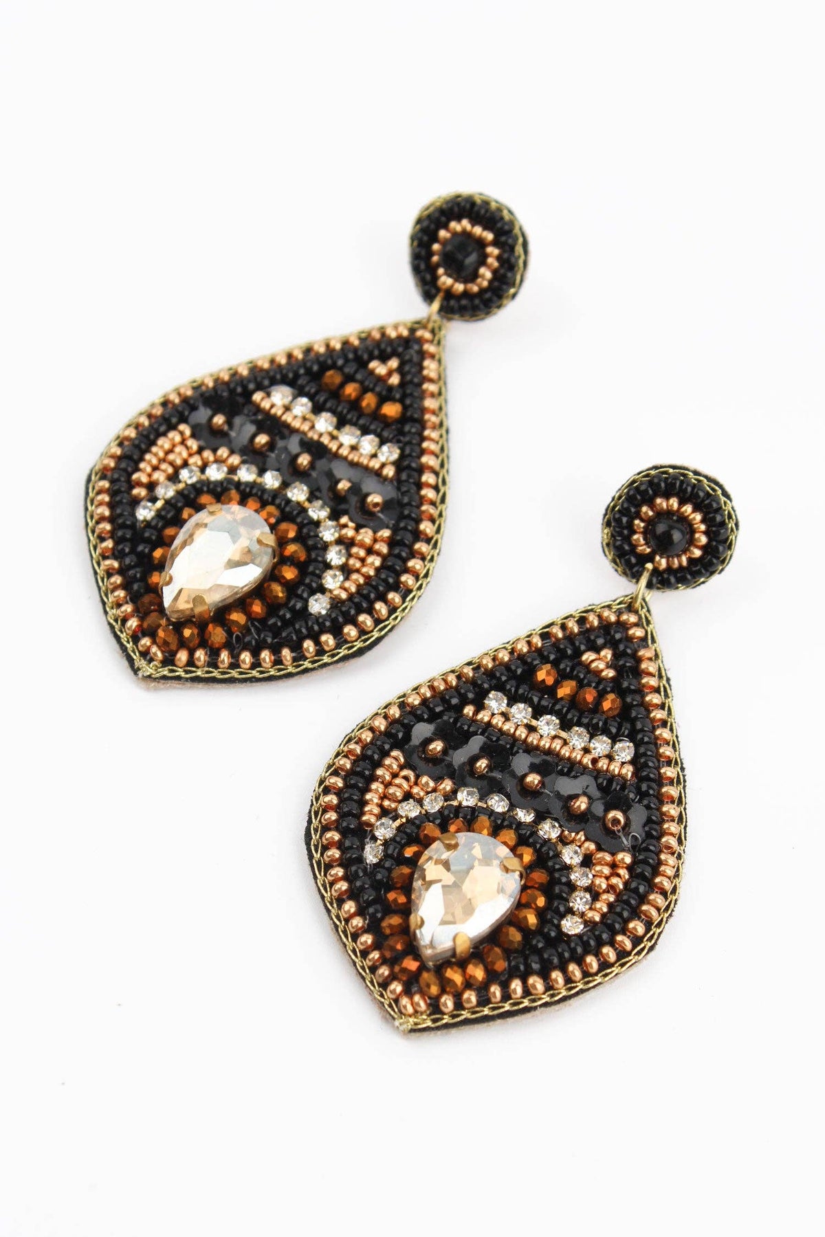 Black & Gold Teardrop Beaded Earings