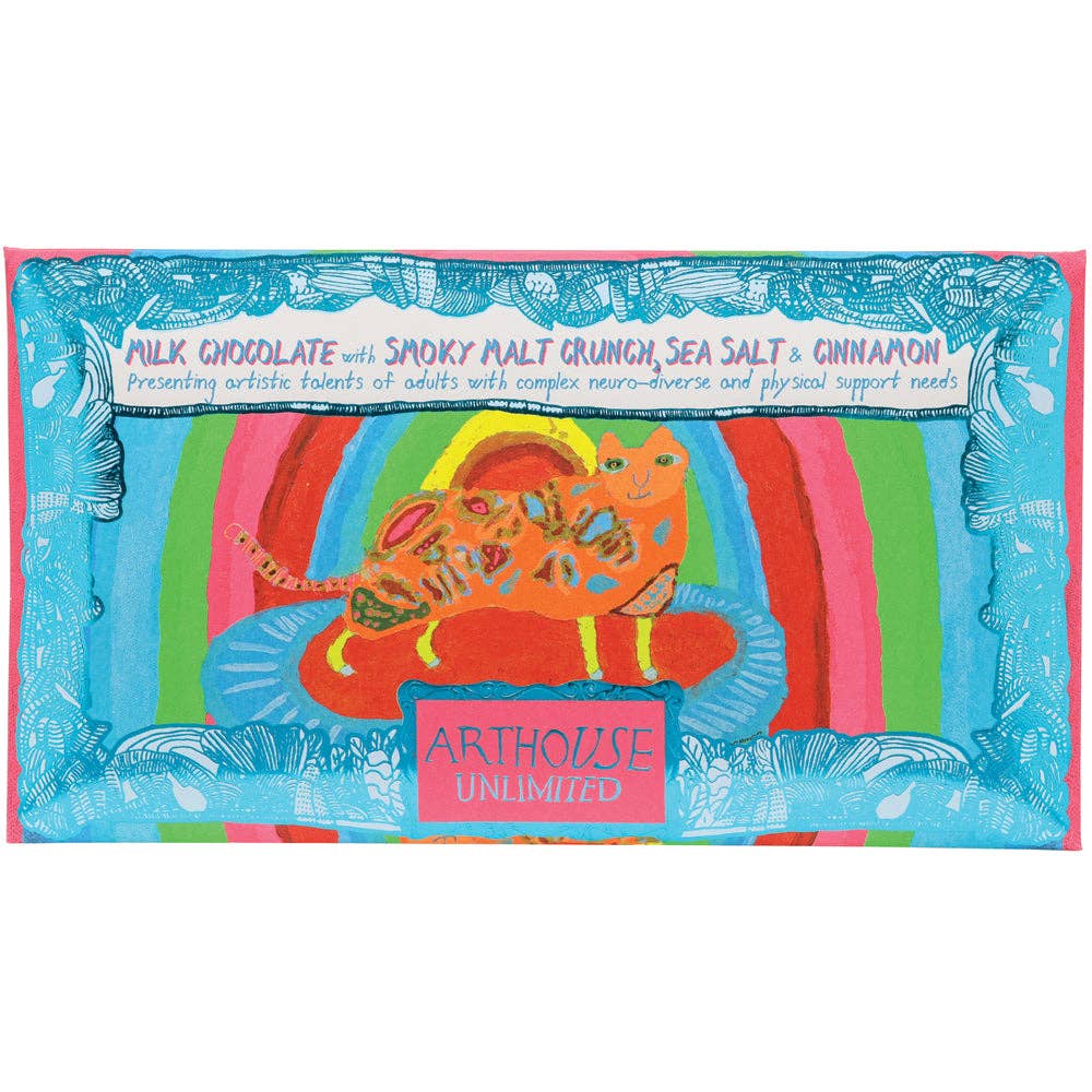 Rainbow Cat - Milk Chocolate Bar with Smoky Malt Crunch, Sea Salt & Cinnamon