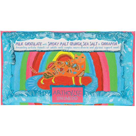 Rainbow Cat - Milk Chocolate Bar with Smoky Malt Crunch, Sea Salt & Cinnamon