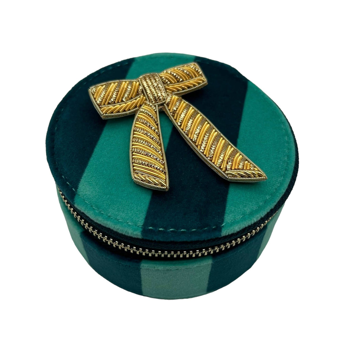 Jewellery Travel Box in Teal Stripe with Bow